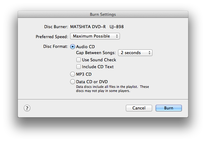 Burn iTunes music to songs