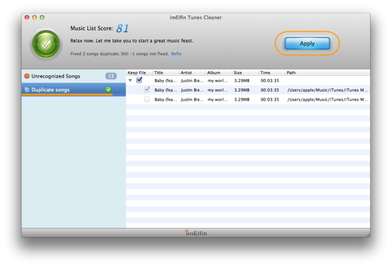 apply the cleanup iTunes music library
