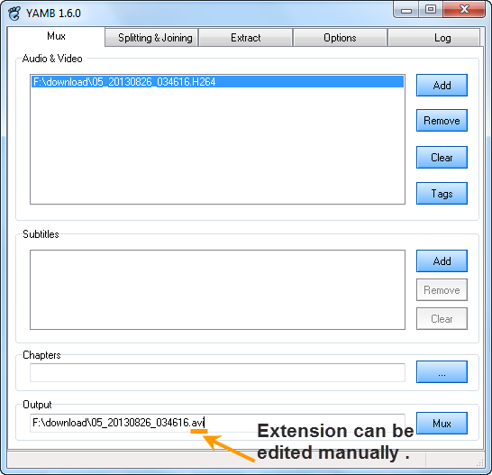 Manually set output format on YAMB