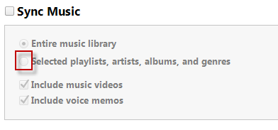 sync music option in itunes