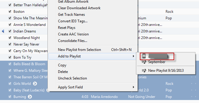 Create a new playlist in itunes