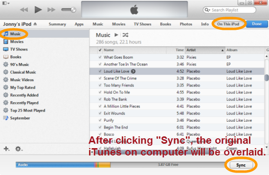 sync iPod music with iTunes