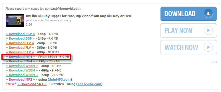 KEEPVID download YouTube videos formats