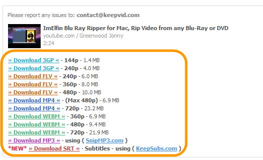 KeepVID supported output formats