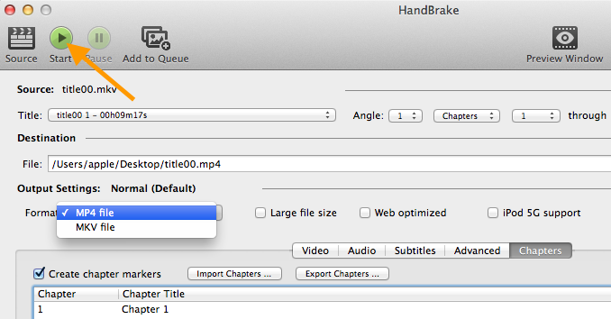 convert mkv to Handbrake on mac