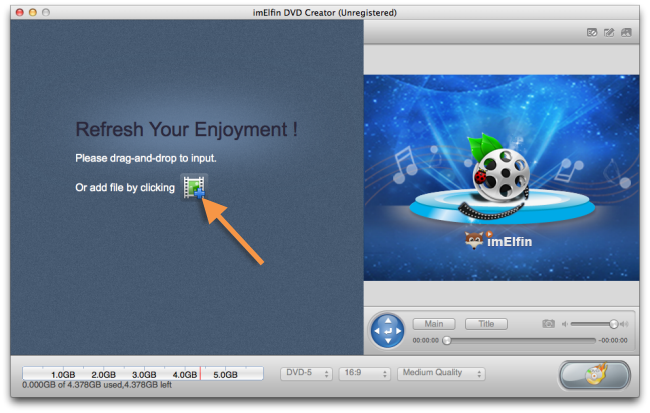 add videos to imElfin DVD Creator on Mac