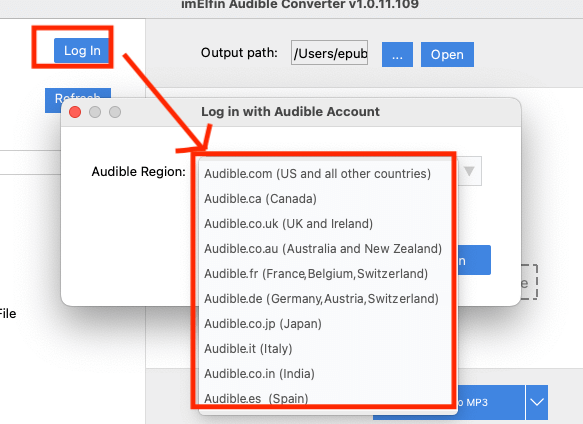 select correct audible region