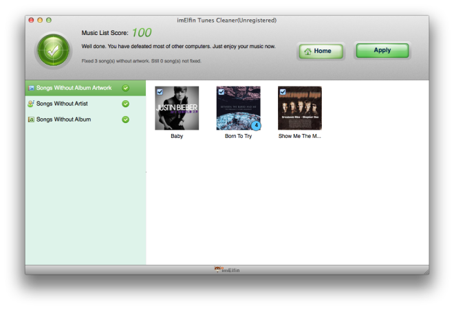 iTunes library cleaned and fixed with imElfin Tunes Cleaner
