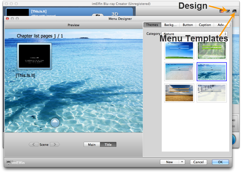 Set template and themes for output Blu-ray/DVD