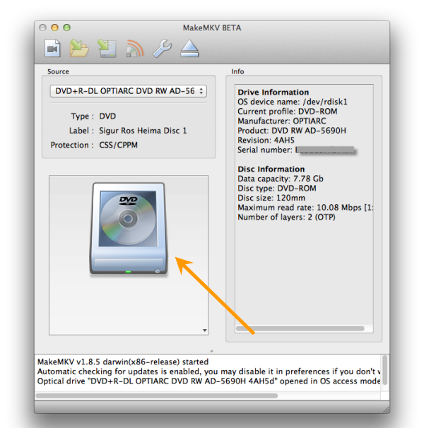 MakeMKV to rip DVD/Blu-ray free on Mac