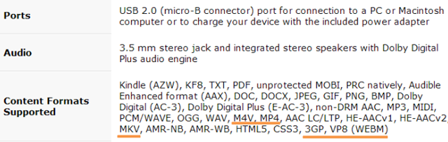 Kindle Fire HDX supported video formats