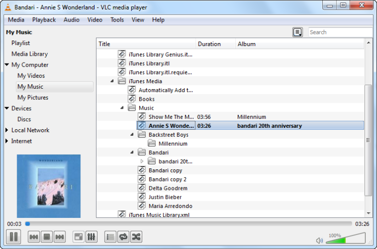 VLC Media Player working as free Music Organizer