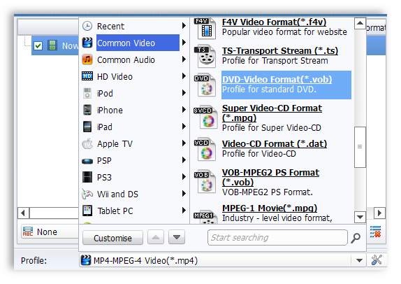 choose dvd vob as output format