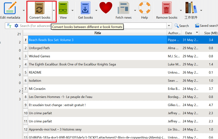 calibre convert books button