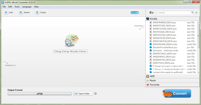 main interface of imElfin ebook converter