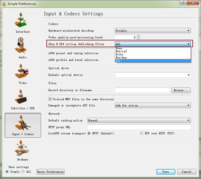 make setting in VLC