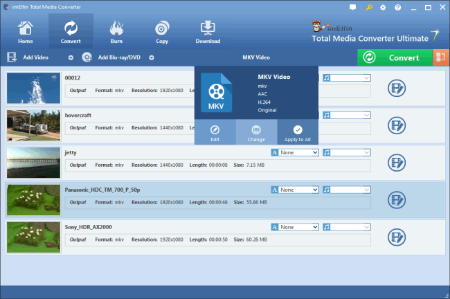 set mkv as output format