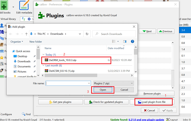 upload dedrm plugins file